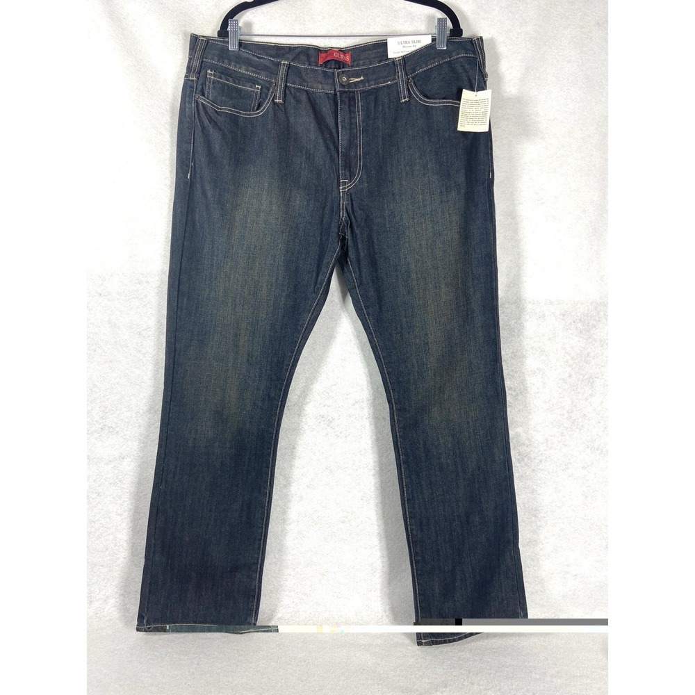 GUESS Jeans Men's 40x30 Blue McCrae Ultra Slim Fit Dark Wash Whiskered Denim New